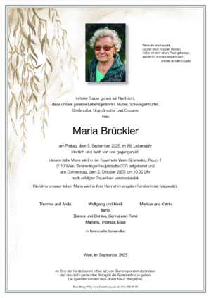Traueranzeige von Maria Brückler