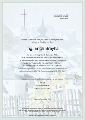 Traueranzeige von Ing. Erich Breyha