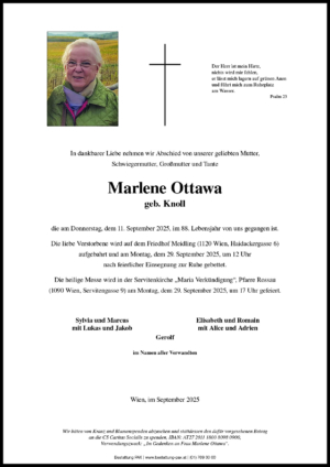 Traueranzeige von Marlene Ottawa