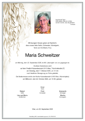 Traueranzeige von Maria Schweitzer