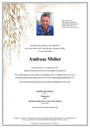 Traueranzeige von Andreas Moßer