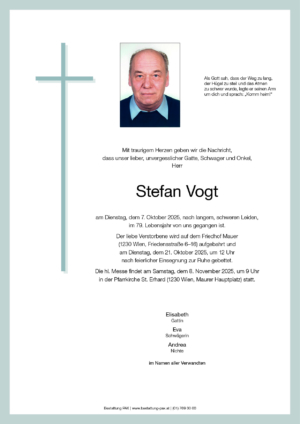 Traueranzeige von Stefan Vogt
