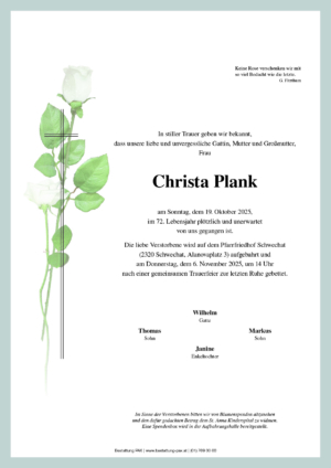 Traueranzeige von Christa Plank
