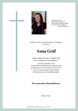 Traueranzeige von Anna Gräf