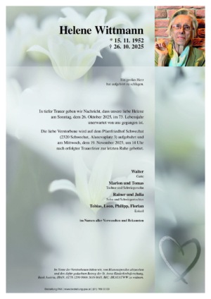 Traueranzeige von Helene Wittmann