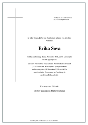 Traueranzeige von Erika Sova