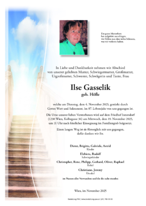 Traueranzeige von Ilse Gasselik