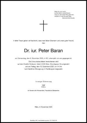 Traueranzeige von Dr. iur. Peter Baran