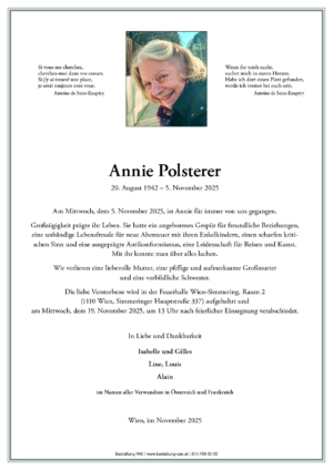 Traueranzeige von Annie Polsterer