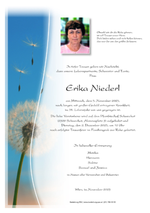 Traueranzeige von Erika Niederl
