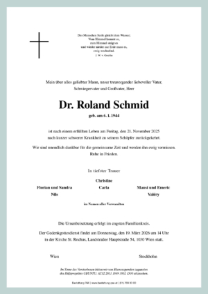 Traueranzeige von Dr. Roland Schmid