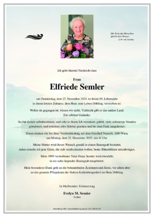 Traueranzeige von Elfriede Semler