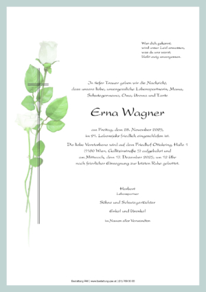 Traueranzeige von Erna Wagner