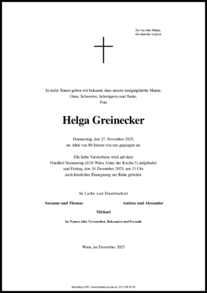 Traueranzeige von Helga Greinecker