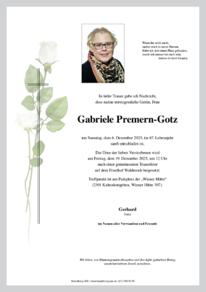 Traueranzeige von Gabriele Premern-Gotz