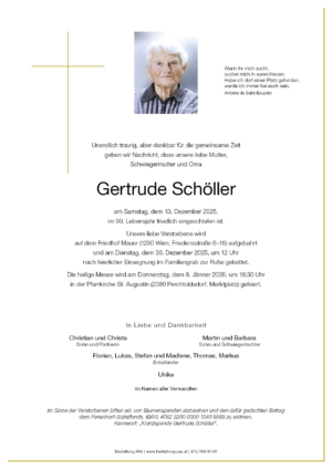 Traueranzeige von Gertrude Schöller