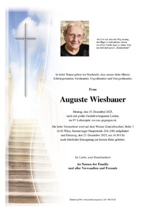 Traueranzeige von Auguste Wiesbauer