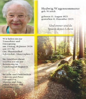 Traueranzeige von Hedwig Wagensommerer