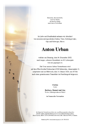 Traueranzeige von Anton Urban