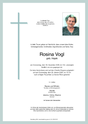 Traueranzeige von Rosina Vogl