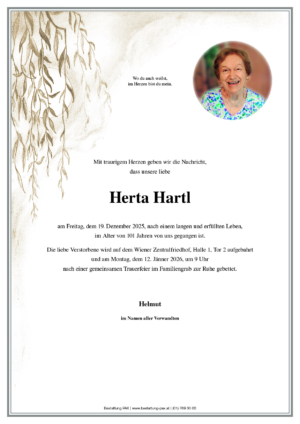 Traueranzeige von Herta Hartl