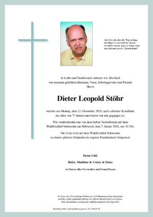 Traueranzeige von Dieter Leopold Stöhr