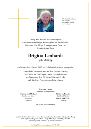 Traueranzeige von Brigitta Lenhardt