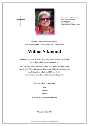 Traueranzeige von Wilma Sikmund