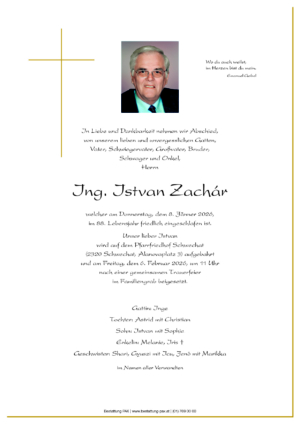 Traueranzeige von Istvan Zachár