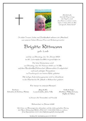 Traueranzeige von Brigitte Rittmann