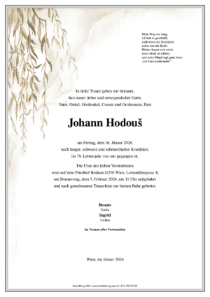 Traueranzeige von Johann Hodouš