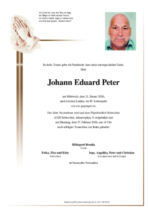 Traueranzeige von Johann Eduard Peter
