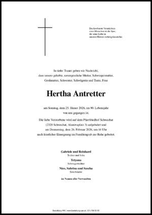 Traueranzeige von Hertha Antretter