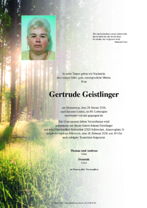 Traueranzeige von Gertrude Geistlinger