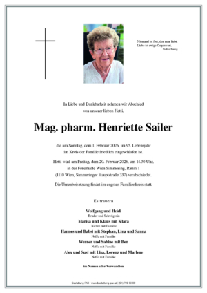 Traueranzeige von Henriette Sailer
