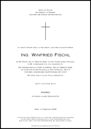 Traueranzeige von Ing. Winfried Fischl