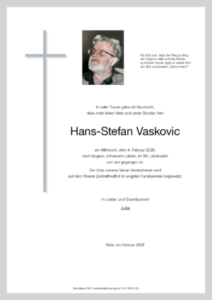 Traueranzeige von Hans-Stefan Vaskovic