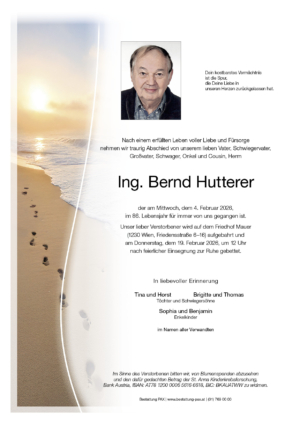 Traueranzeige von Ing. Bernd Hutterer