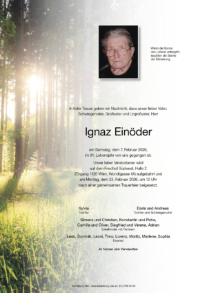 Traueranzeige von Ignaz Einöder