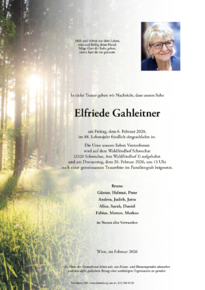 Traueranzeige von Elfriede Gahleitner