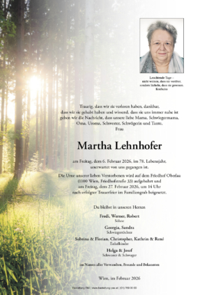 Traueranzeige von Martha Lehnhofer