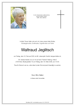Traueranzeige von Waltraud Jeglitsch