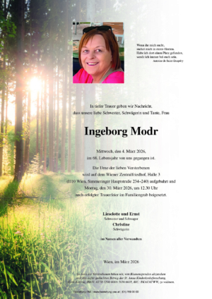 Traueranzeige von Ingeborg Modr