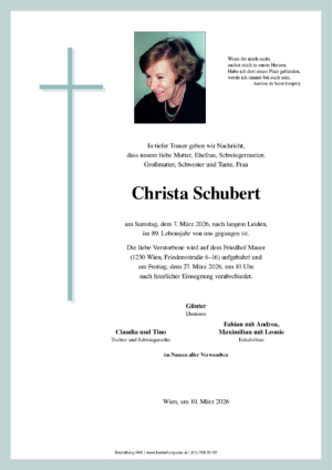 Traueranzeige von Christa Schubert