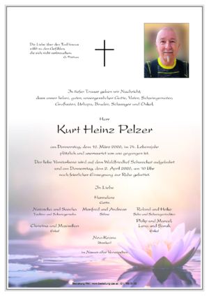 Traueranzeige von Kurt Heinz Pelzer