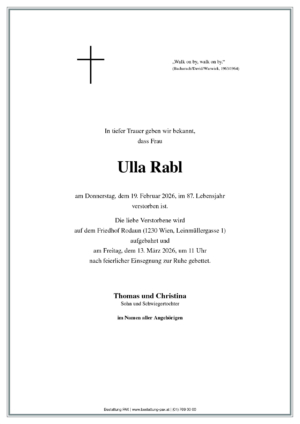 Traueranzeige von Ulla Rabl