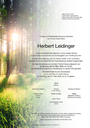 Traueranzeige von Herbert Leidinger