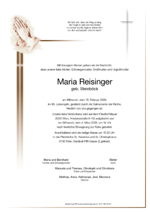 Traueranzeige von Maria Reisinger