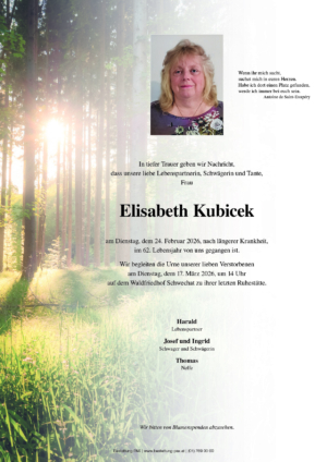Traueranzeige von Elisabeth Kubicek