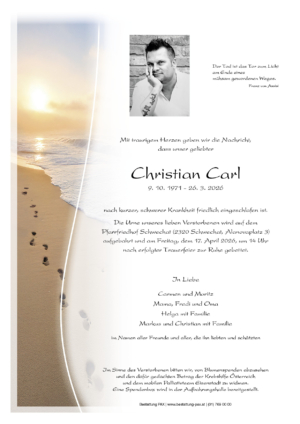 Traueranzeige von Christian Carl
